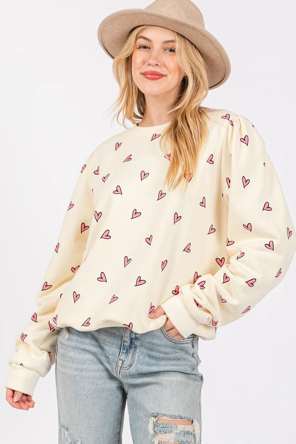 SAGE + FIG Heart Printed Contrast Long Sleeve Sweatshirt sold by Roxie’s Picks