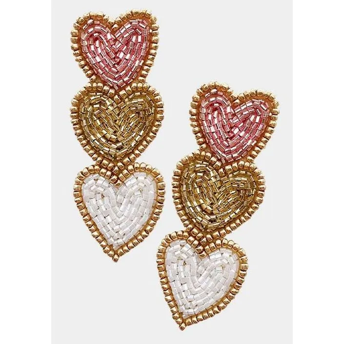 Triple Heart Seed Bead Dangle Earrings sold by Roxie’s Picks product image thumbnail 2