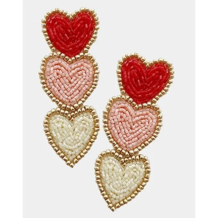 Triple Heart Seed Bead Dangle Earrings sold by Roxie’s Picks product image thumbnail 3