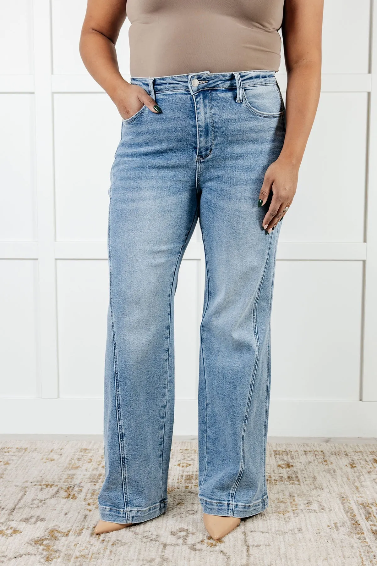 Melia High Rise Side Seam Detail Wide Leg Jeans sold by Roxie’s Picks product image thumbnail 2
