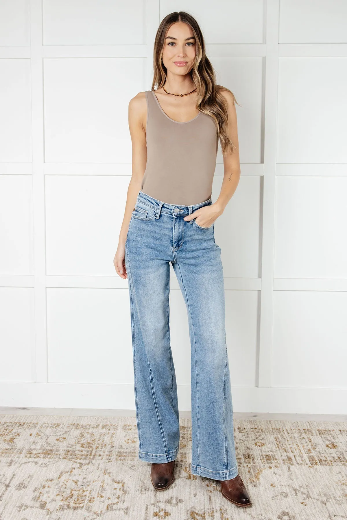 Melia High Rise Side Seam Detail Wide Leg Jeans sold by Roxie’s Picks