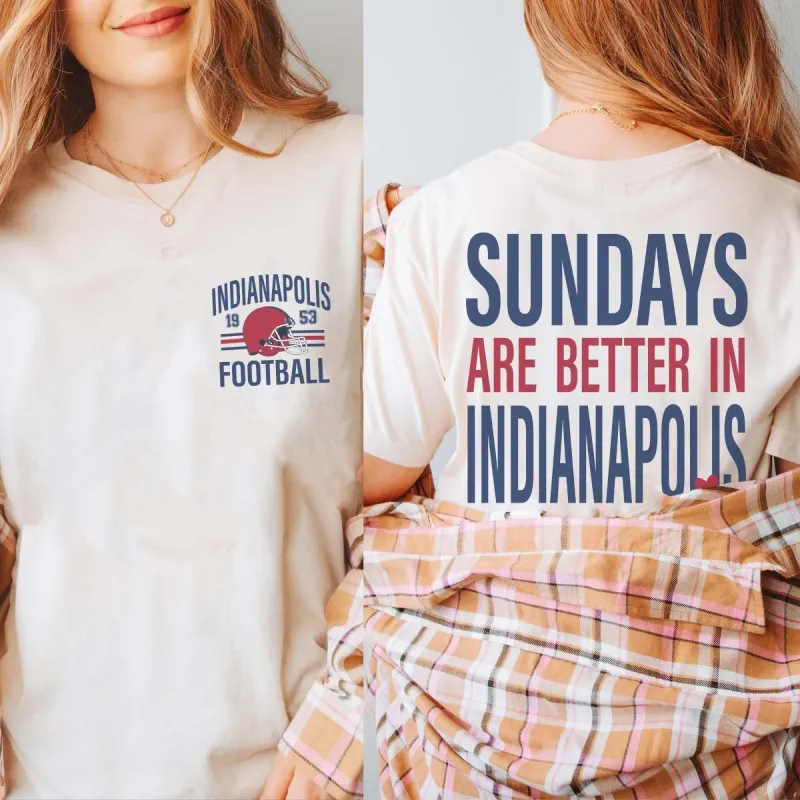 Sundays Are Better In Indianapolis Bella Graphic Tee With Front And Back Design sold by Roxie’s Picks