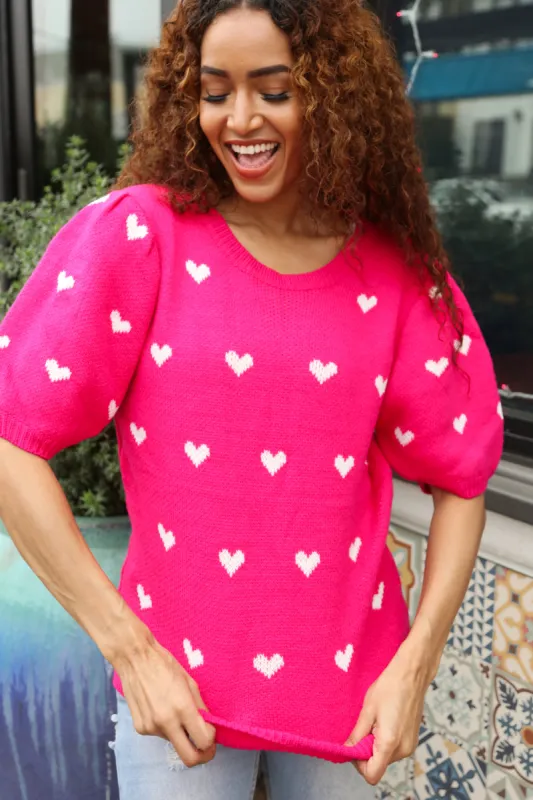 Be Mine Pink & White Heart Oversized Jacquard Sweater sold by Roxie’s Picks