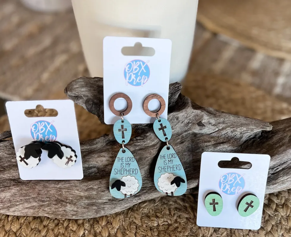 The Lord is My Shepherd Dangle and Stud Earrings, Cross Earrings, and Lamb Earrings sold by Roxie’s Picks