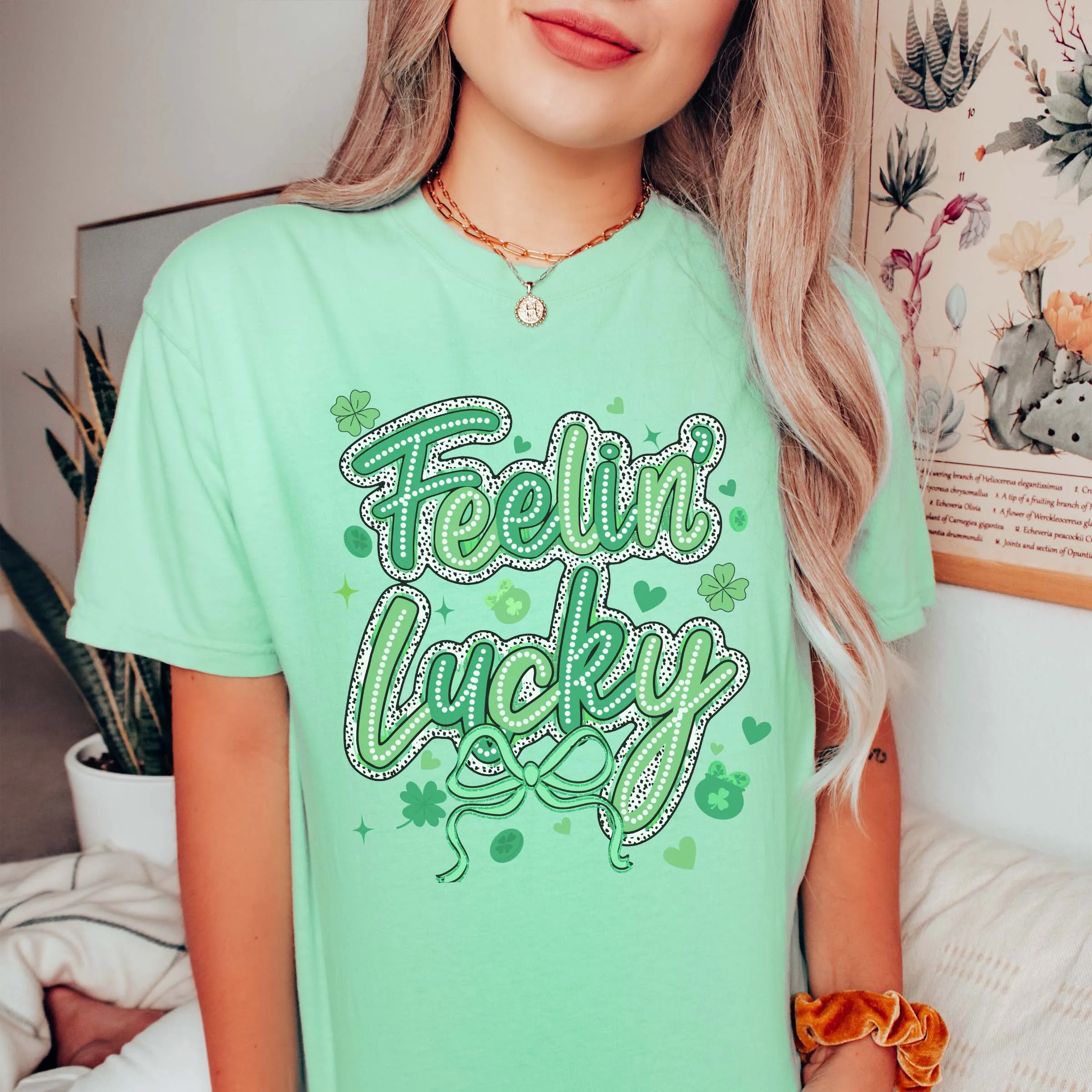 Feelin' Lucky With Bow Comfort Color Tee sold by Roxie’s Picks