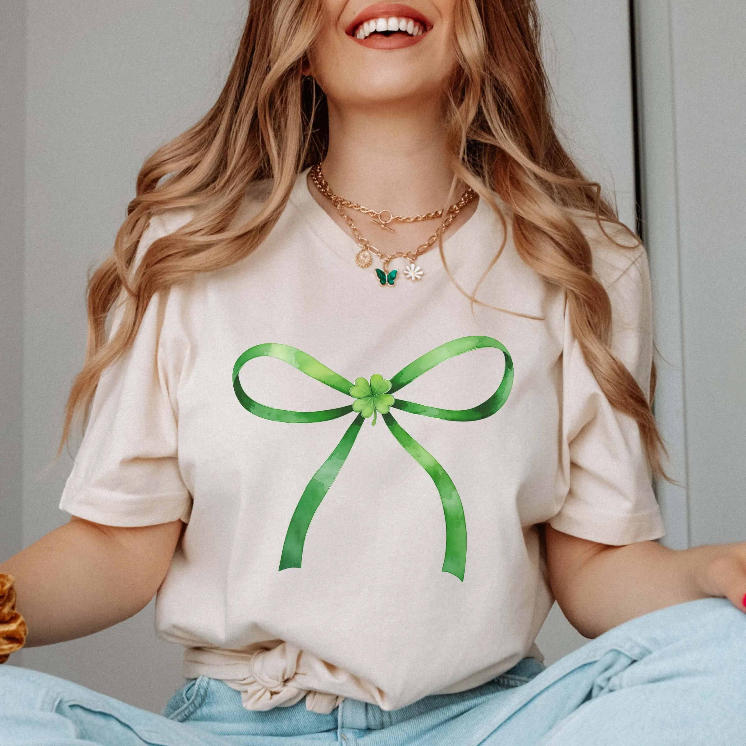 Green Bow With Shamrock Bella Graphic Tee sold by Roxie’s Picks product image thumbnail 2