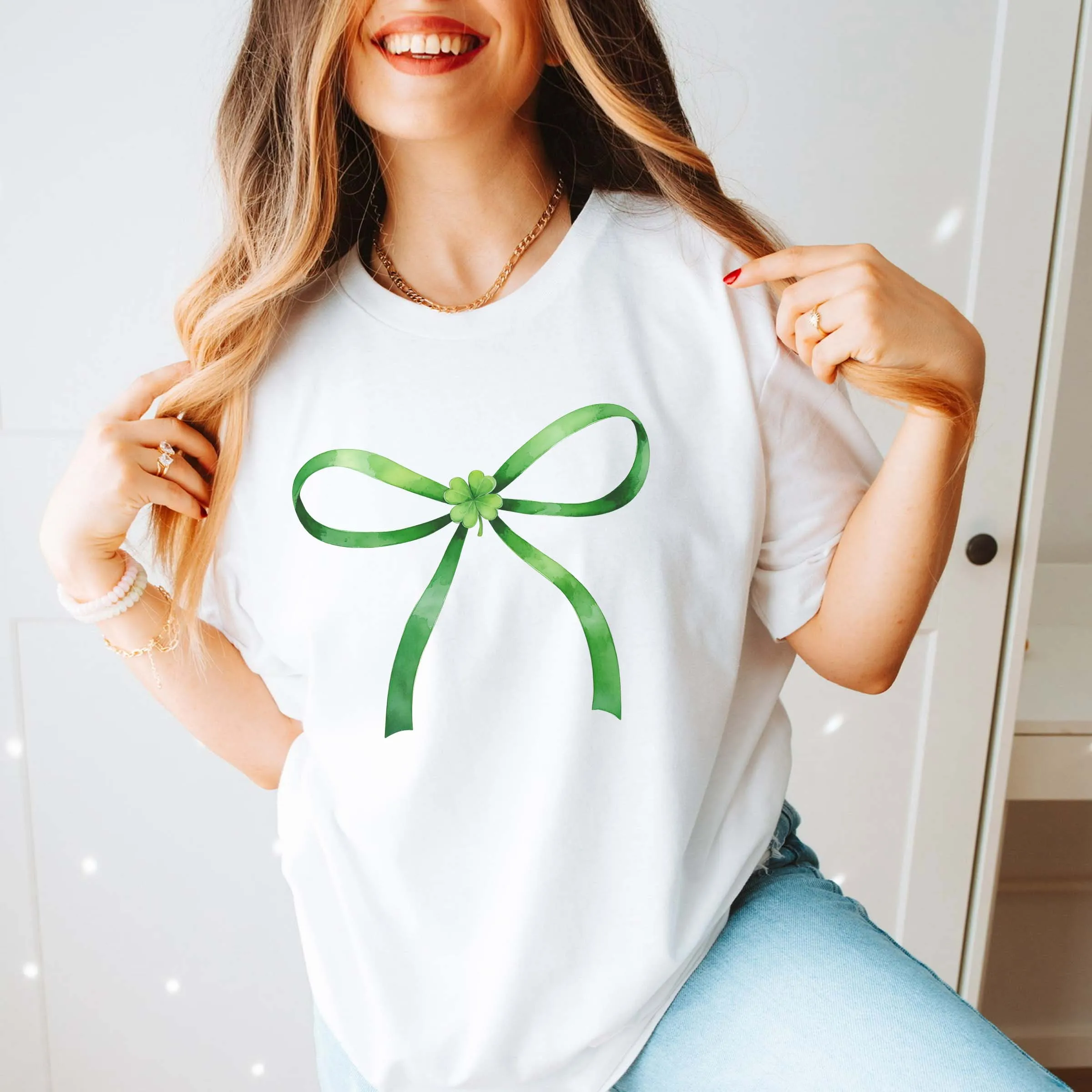 Green Bow With Shamrock Bella Graphic Tee sold by Roxie’s Picks