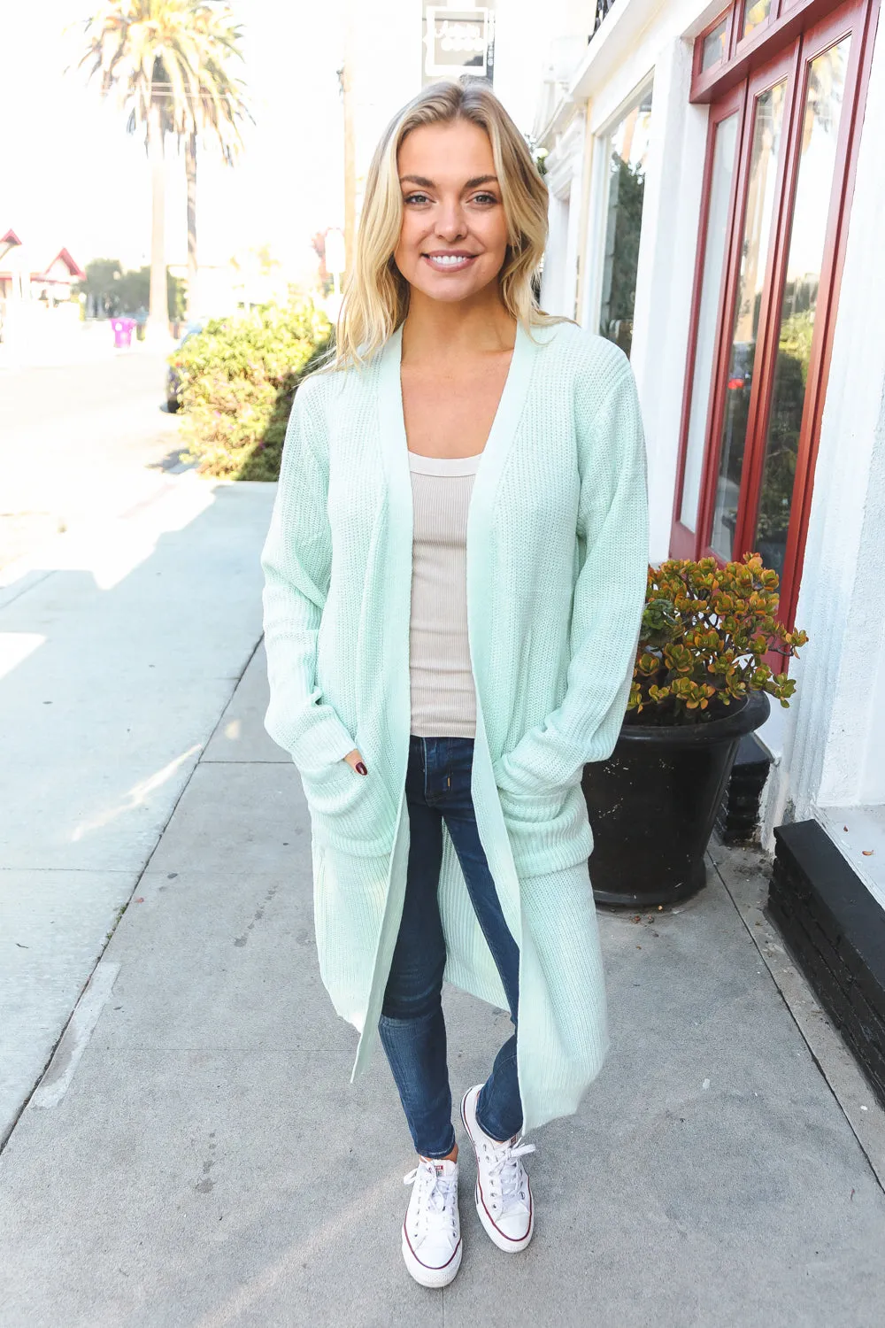 Perfectly You Mint Brushed Ribb Front Pocket Open Cardigan sold by Roxie’s Picks product image thumbnail 4