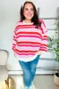 Follow Me Red/Pink Loose Knit Stripe Ribbed Pullover sold by Roxie’s Picks