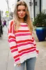 Follow Me Red/Pink Loose Knit Stripe Ribbed Pullover sold by Roxie’s Picks