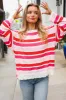Follow Me Red/Pink Loose Knit Stripe Ribbed Pullover sold by Roxie’s Picks