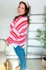 Follow Me Red/Pink Loose Knit Stripe Ribbed Pullover sold by Roxie’s Picks