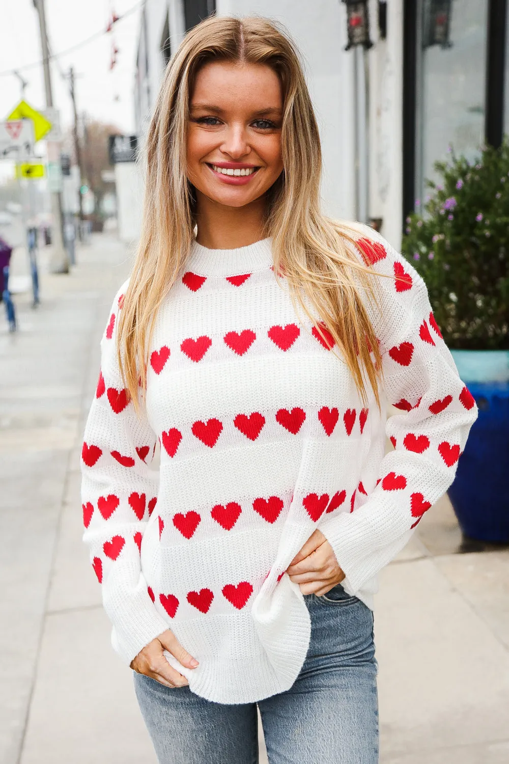 Be Mine White Jacquard Heart Stripe Pullover Sweater sold by Roxie’s Picks product image thumbnail 2