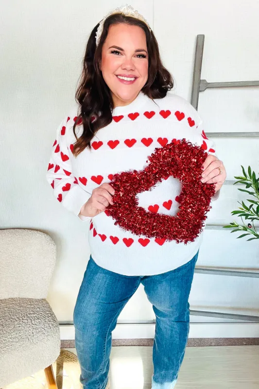 Be Mine White Jacquard Heart Stripe Pullover Sweater sold by Roxie’s Picks