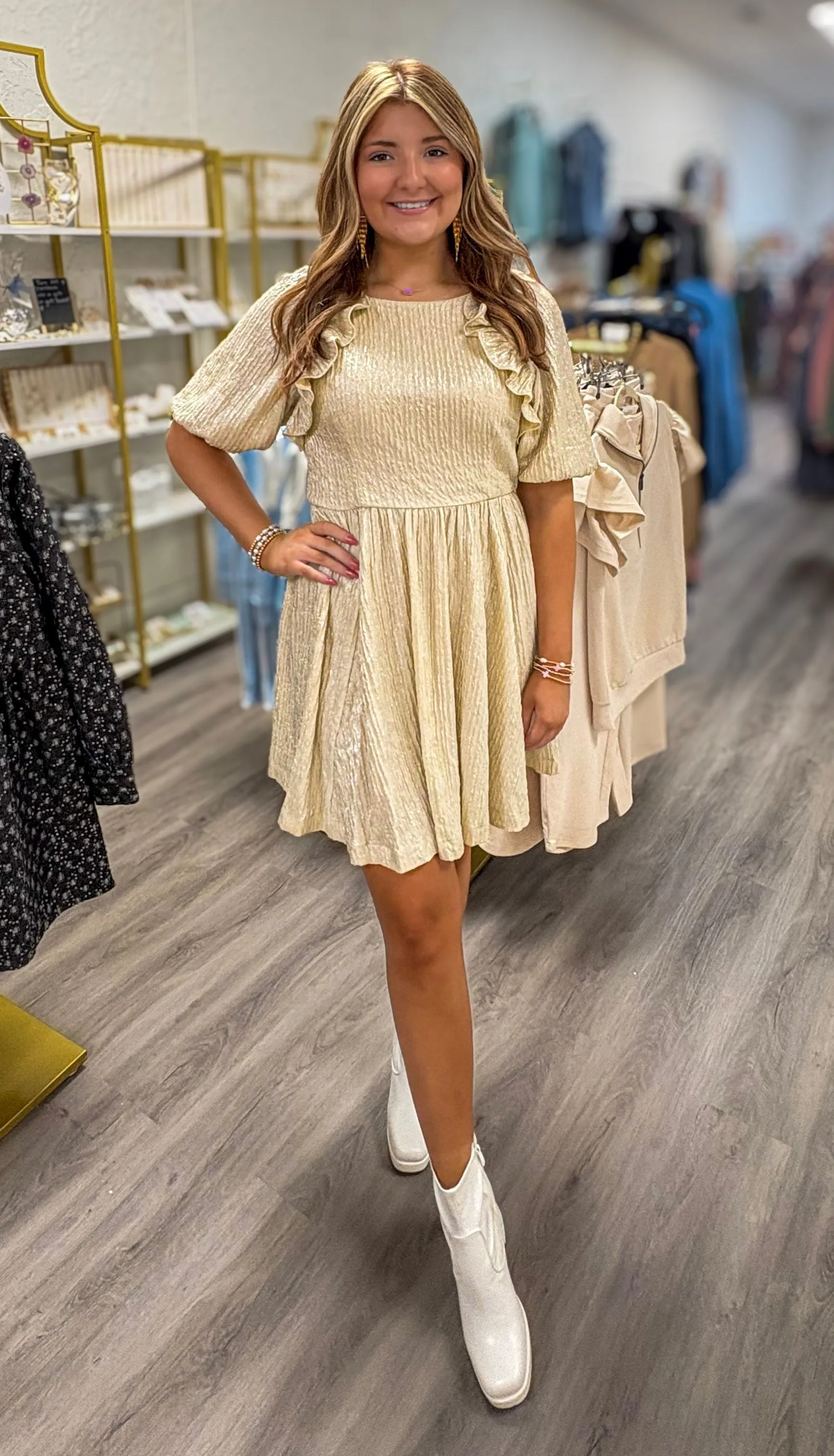 Puff-Sleeved Mini Dress sold by Roxie’s Picks