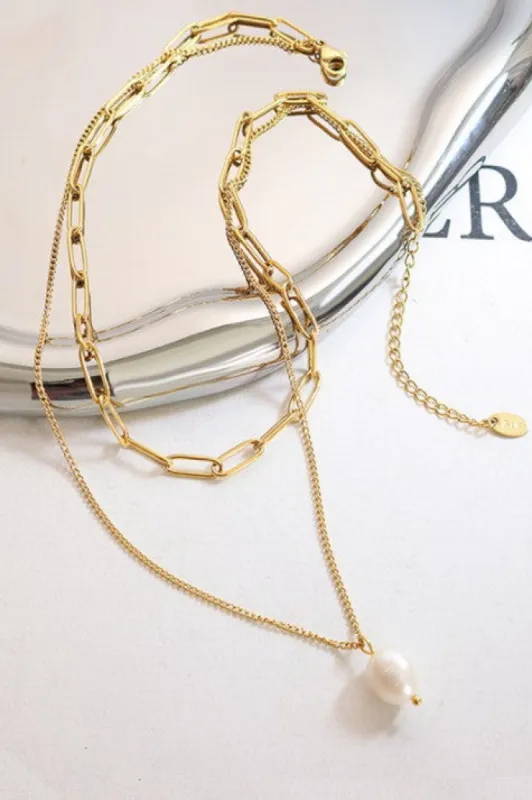 18K Stainless Steel Tarnish Free Pearl Necklace sold by Roxie’s Picks