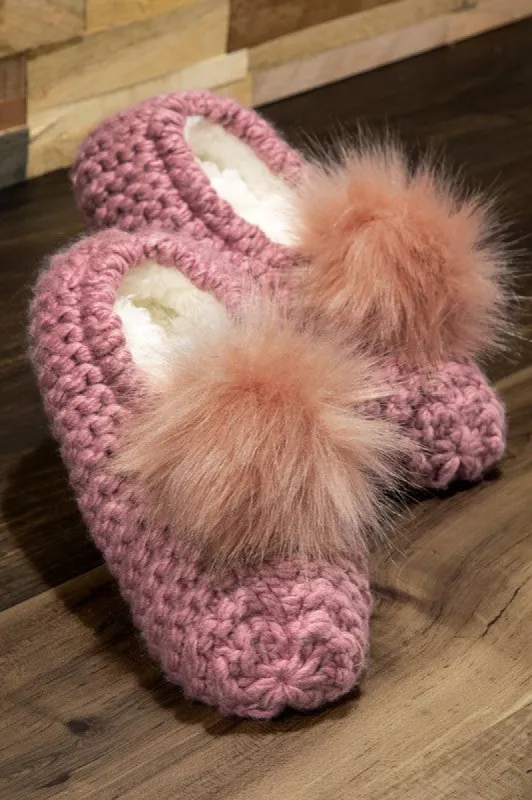 Knitted Slippers with Pom Pom sold by Roxie’s Picks