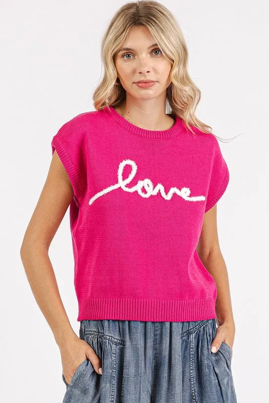 LOVE Contrast Letter Round Neck Cap Sleeve Knit Top sold by Roxie’s Picks product image thumbnail 3