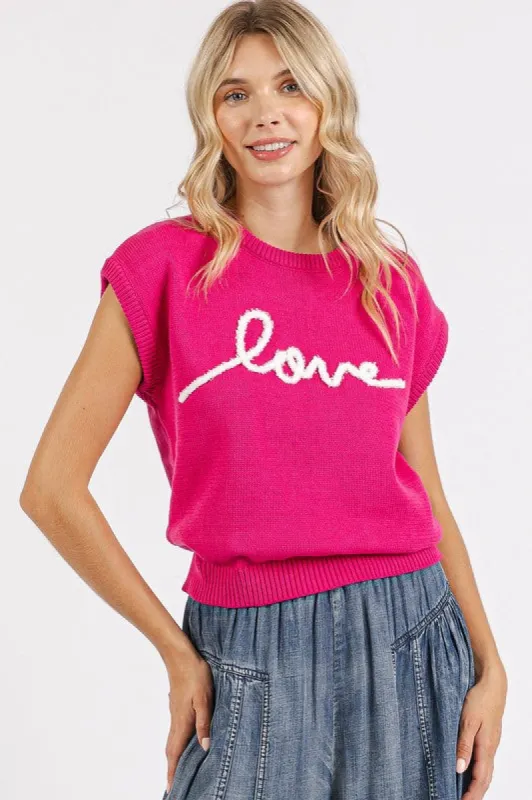 LOVE Contrast Letter Round Neck Cap Sleeve Knit Top sold by Roxie’s Picks