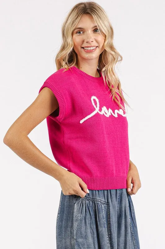 LOVE Contrast Letter Round Neck Cap Sleeve Knit Top sold by Roxie’s Picks product image thumbnail 4