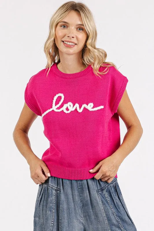 LOVE Contrast Letter Round Neck Cap Sleeve Knit Top sold by Roxie’s Picks product image thumbnail 2