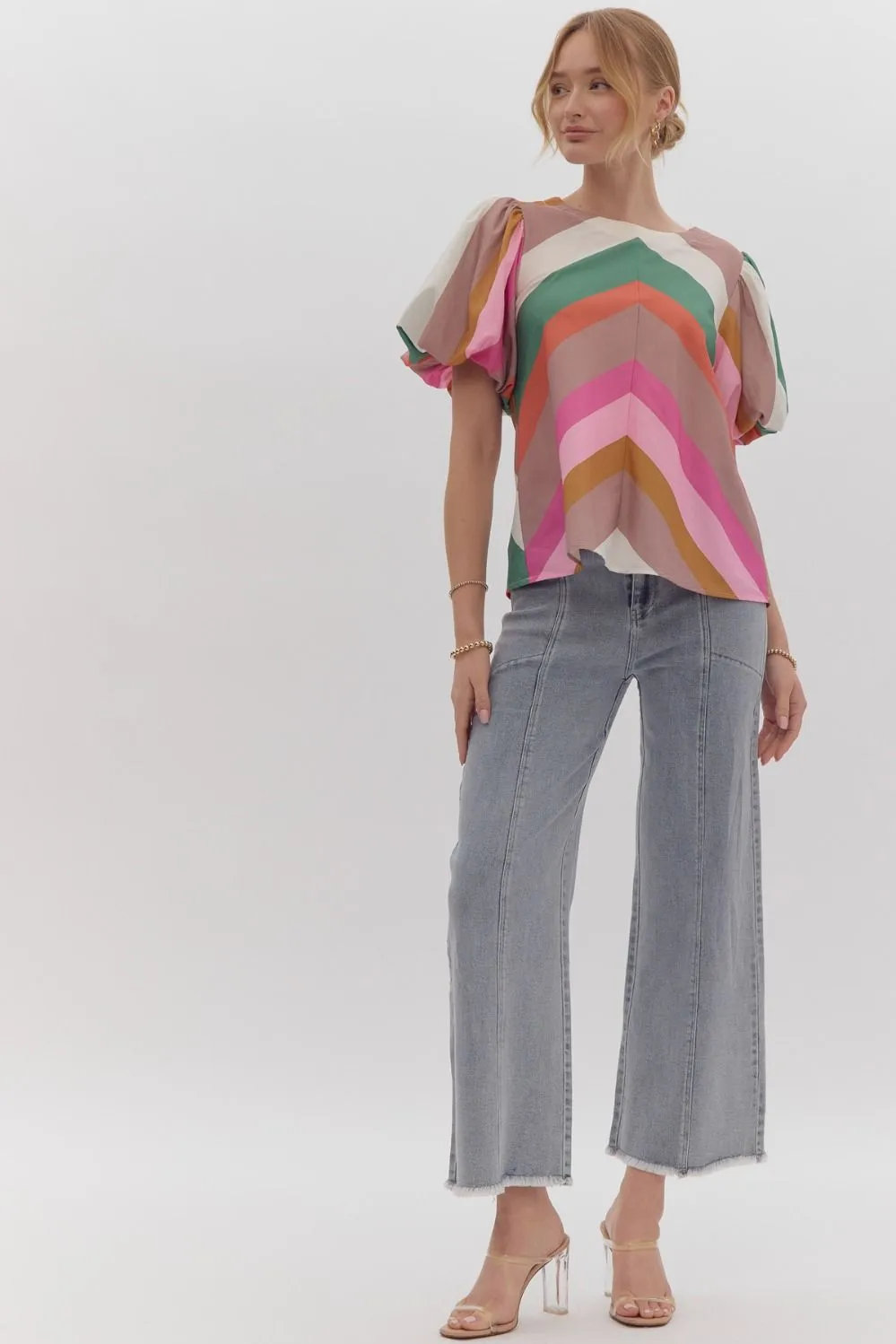 Multi Strive Balloon Sleeve Top sold by Roxie’s Picks