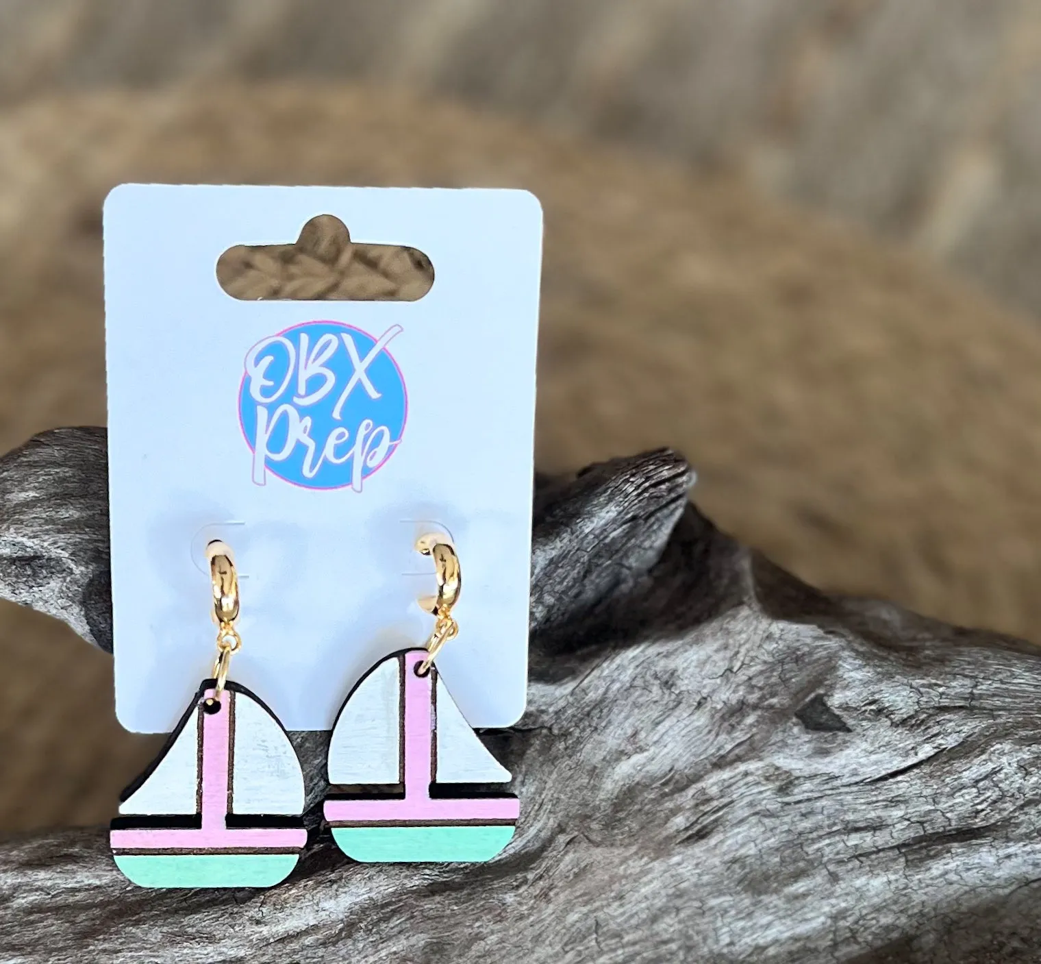 Preppy Coastal Sailboat Wood Earrings – Hand-Painted & Made in the USA sold by Roxie’s Picks product image thumbnail 2