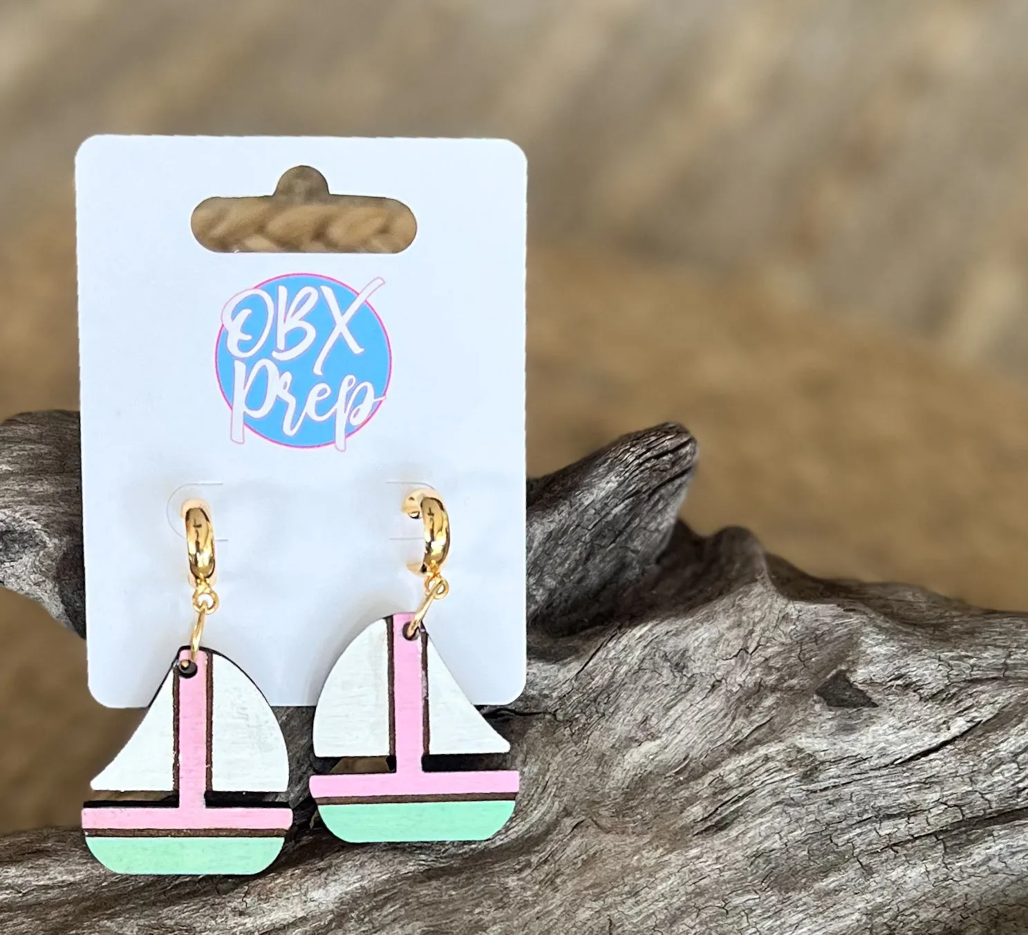 Preppy Coastal Sailboat Wood Earrings – Hand-Painted & Made in the USA sold by Roxie’s Picks