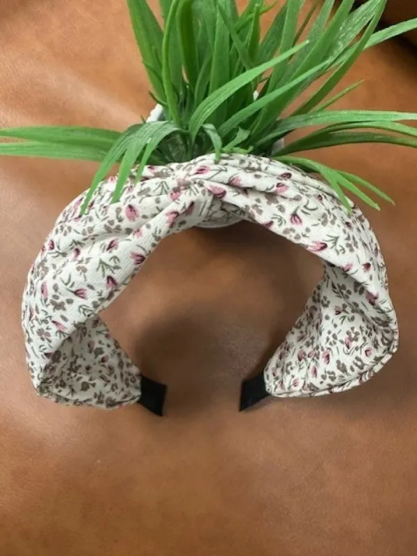 Ivory Floral Print Top Knot Headband sold by Roxie’s Picks