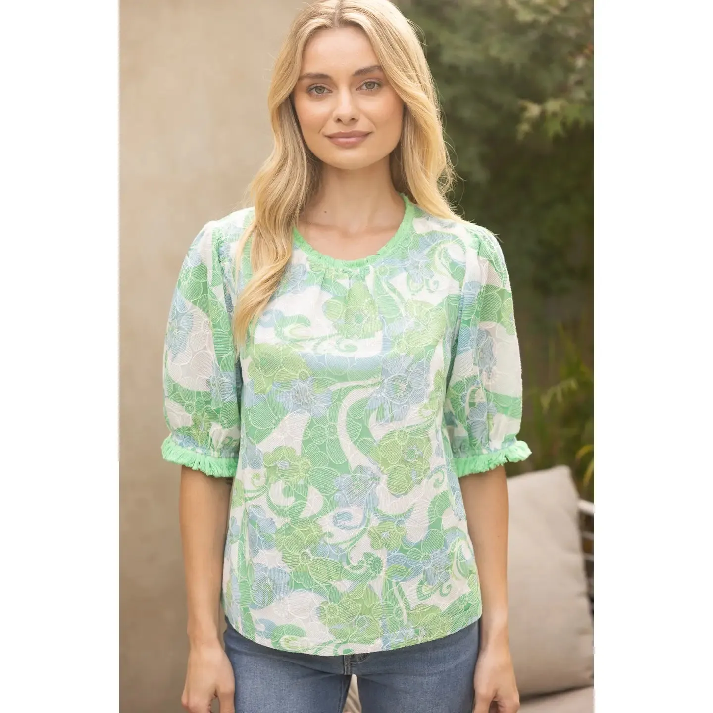 Floral Embroidery Printed Lace with Fringe Top sold by Roxie’s Picks product image thumbnail 3