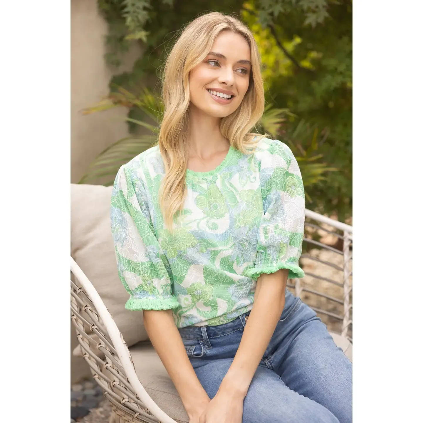 Floral Embroidery Printed Lace with Fringe Top sold by Roxie’s Picks product image thumbnail 2