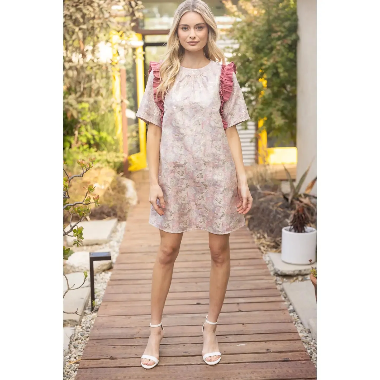 Metallic Jaquard Contrast Ruffle Dress sold by Roxie’s Picks product image thumbnail 5