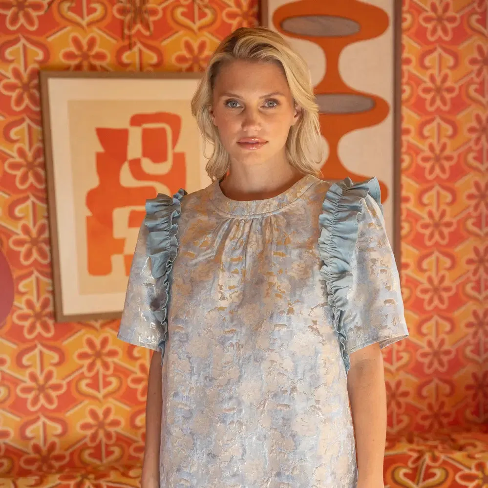 Metallic Jaquard Contrast Ruffle Dress sold by Roxie’s Picks product image thumbnail 3