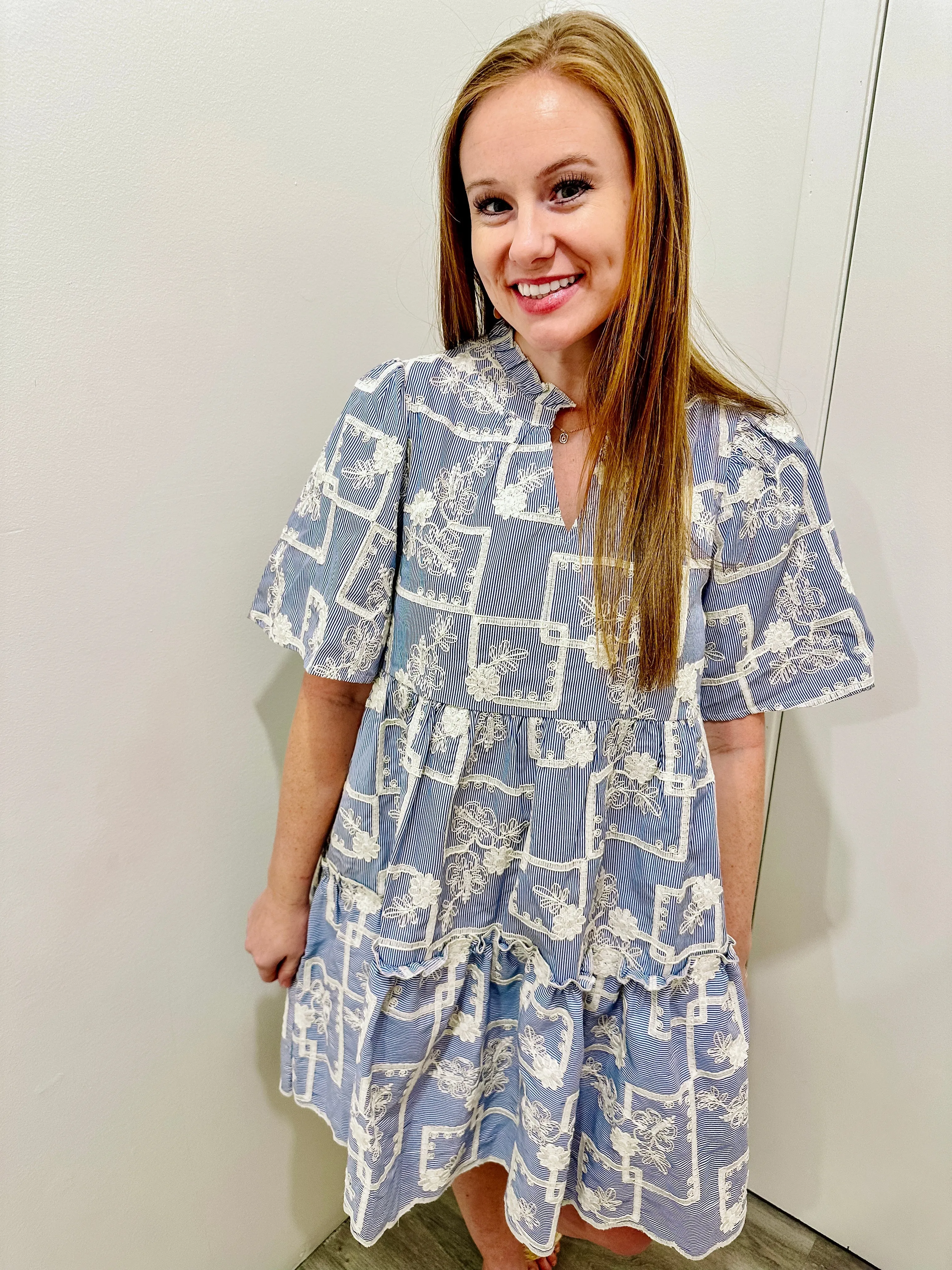 Striped Cotton Floral Embroidered Tiered Woven sold by Roxie’s Picks