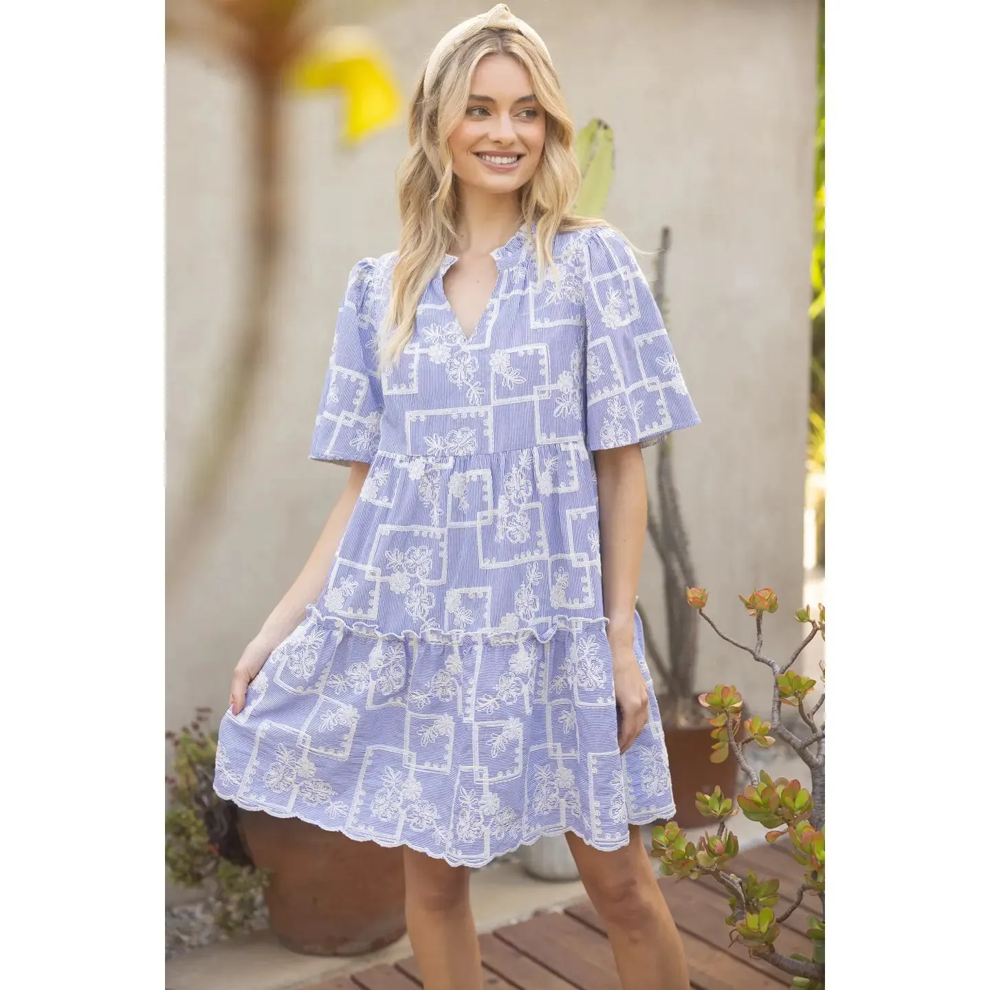 Striped Cotton Floral Embroidered Tiered Woven sold by Roxie’s Picks product image thumbnail 3