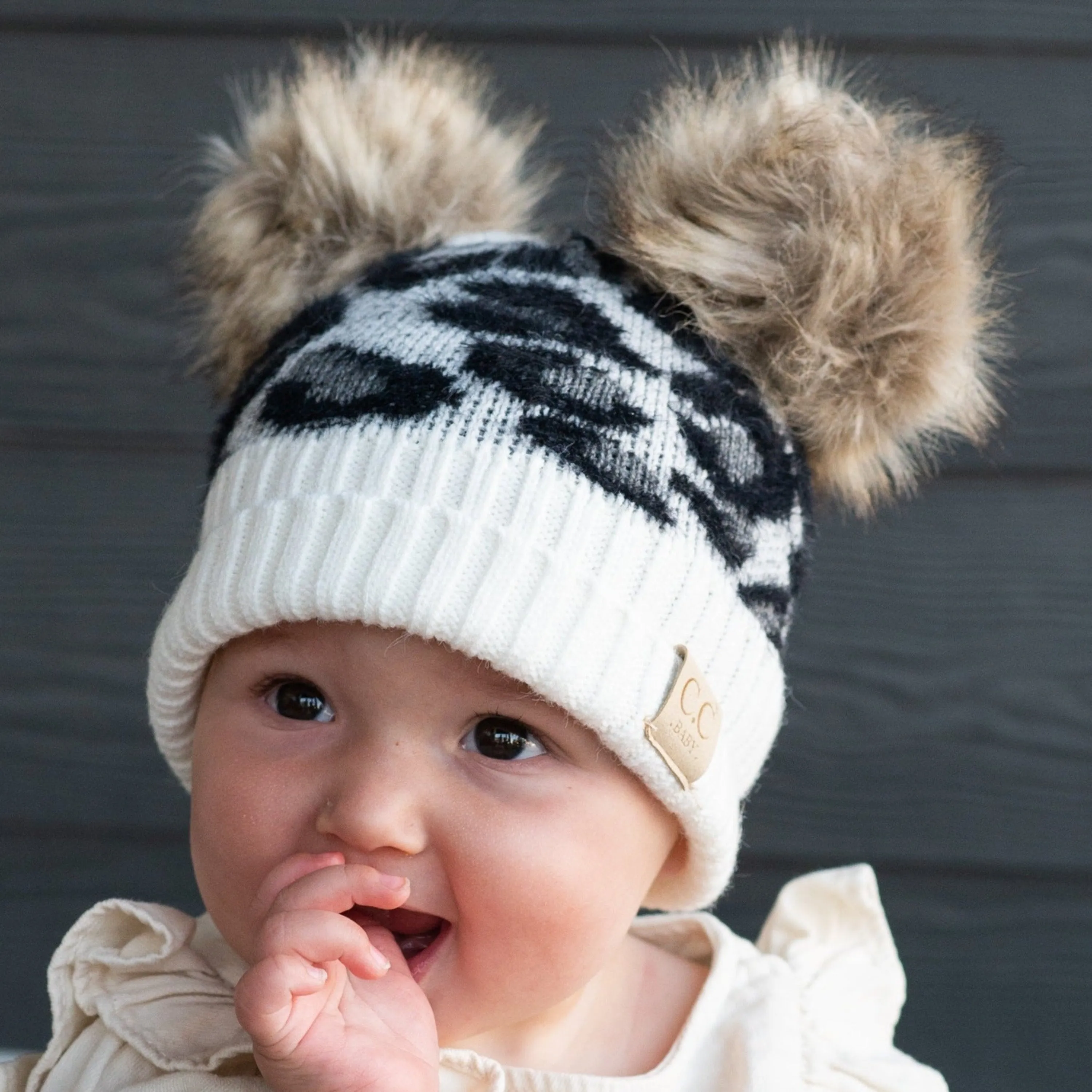 CC Double Pom Kid Leopard Beanie Winter Snow Fashion Hats sold by Roxie’s Picks product image thumbnail 2
