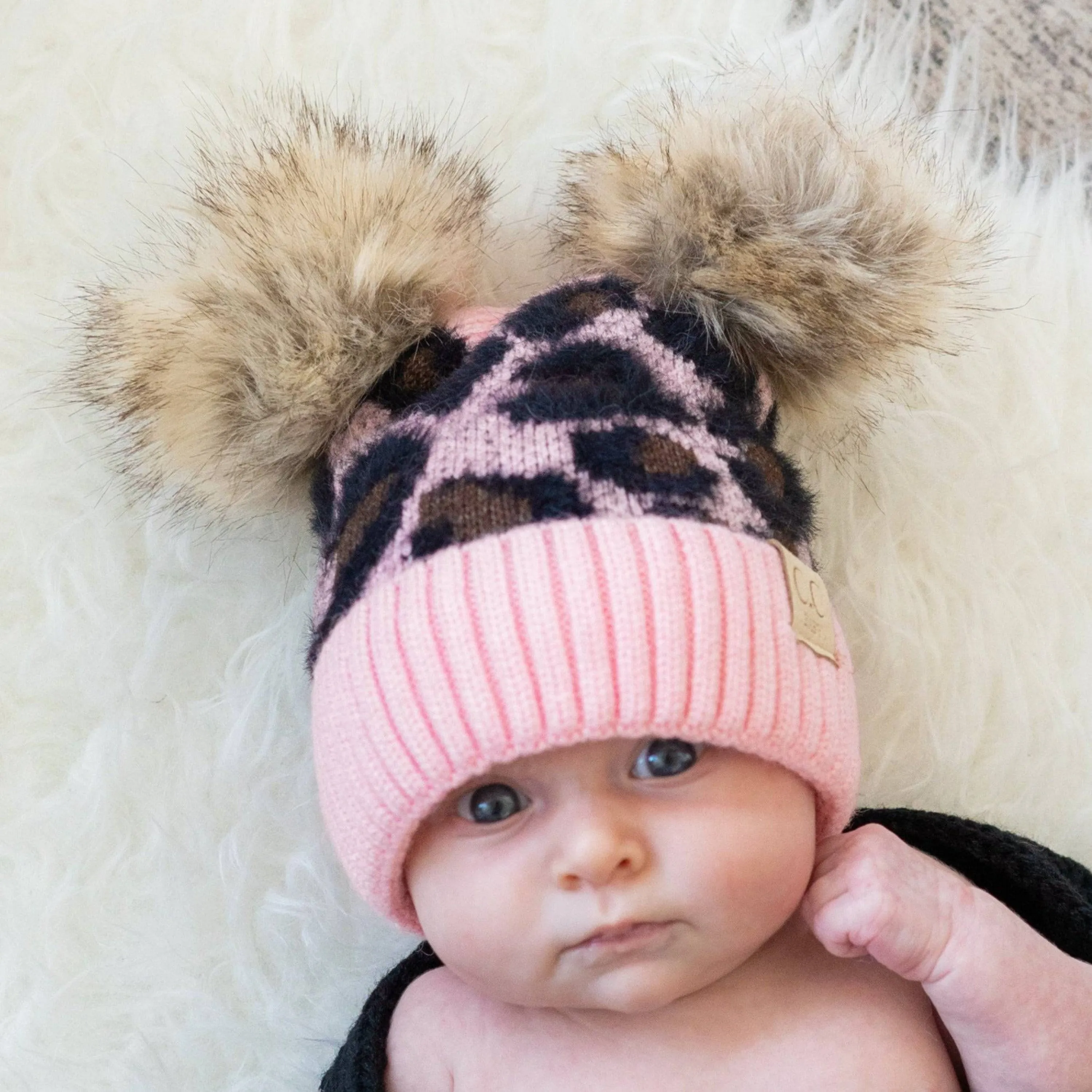 CC Double Pom Kid Leopard Beanie Winter Snow Fashion Hats sold by Roxie’s Picks product image thumbnail 3