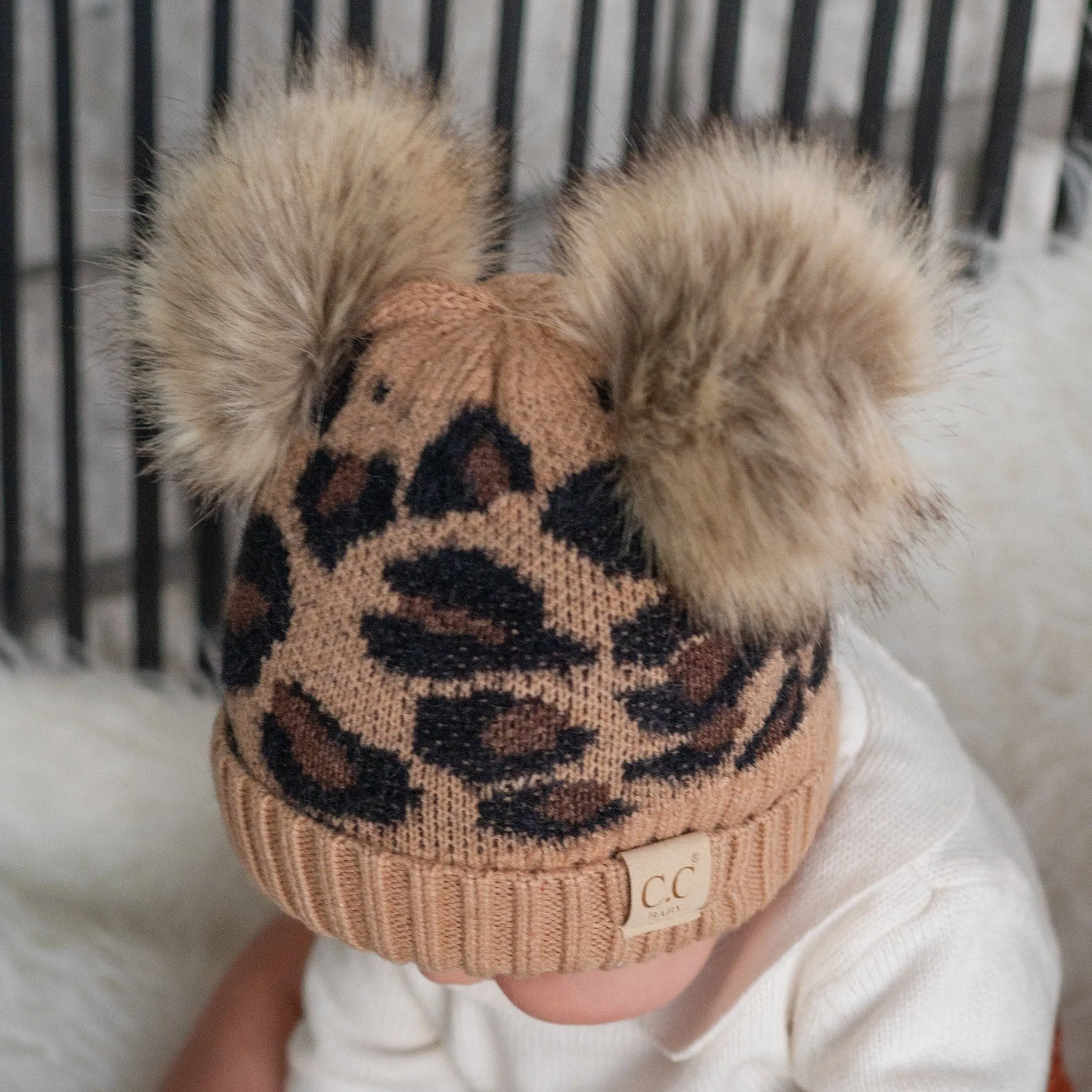 CC Double Pom Kid Leopard Beanie Winter Snow Fashion Hats sold by Roxie’s Picks product image thumbnail 4