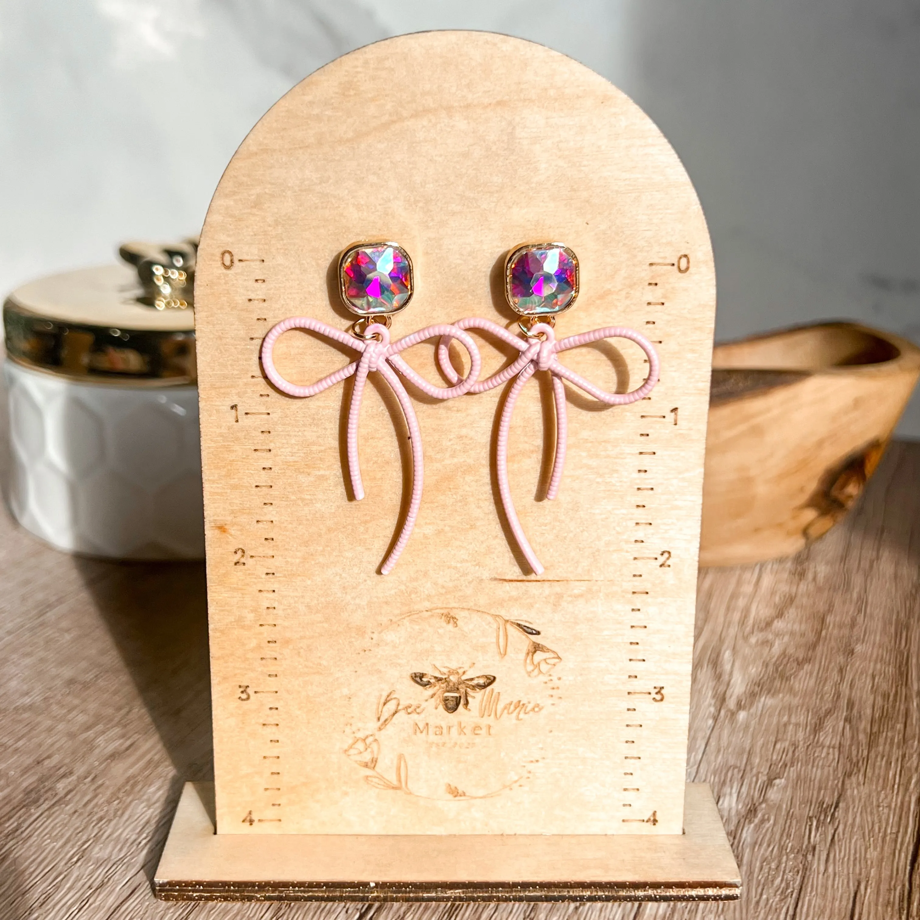 Cindy Pink Bow Gemstone Earrings sold by Roxie’s Picks product image thumbnail 4