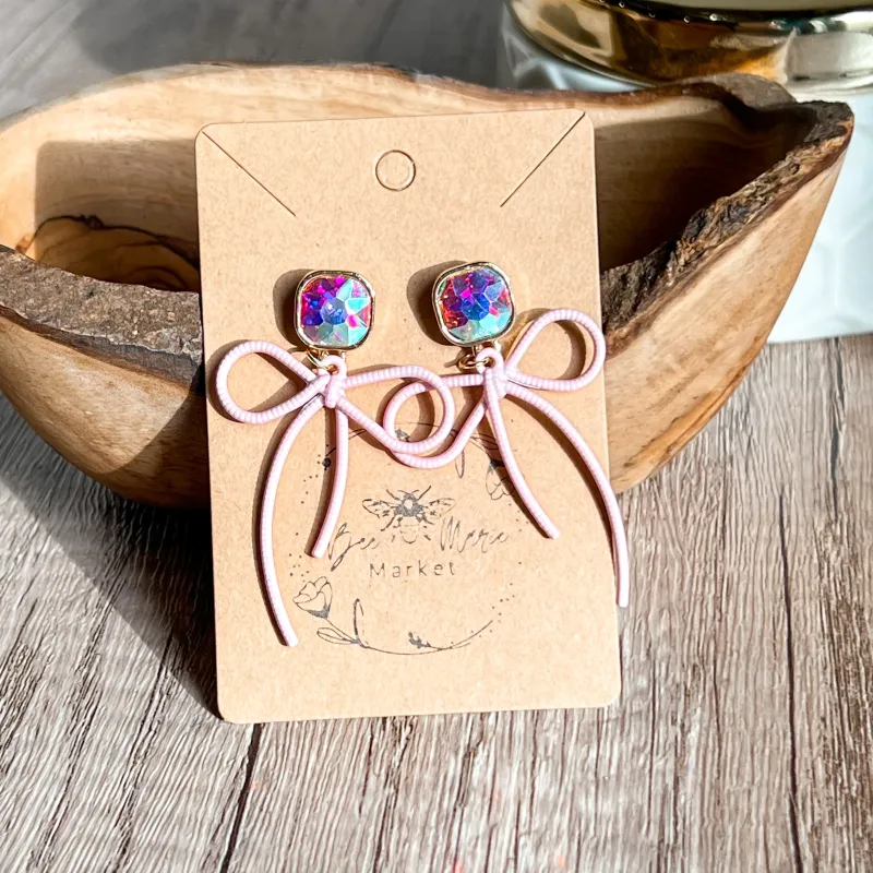 Cindy Pink Bow Gemstone Earrings sold by Roxie’s Picks