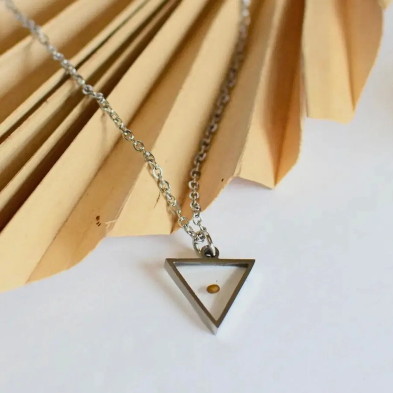 Silver Triangle Mustard Seed Pendant Necklace sold by Roxie’s Picks product image thumbnail 2
