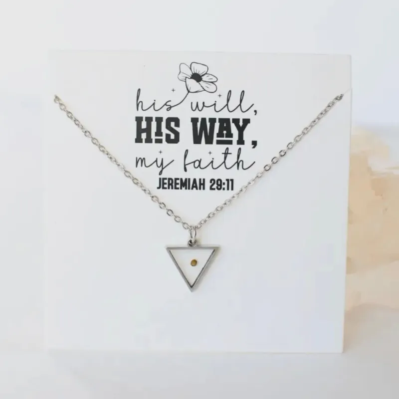 Silver Triangle Mustard Seed Pendant Necklace sold by Roxie’s Picks