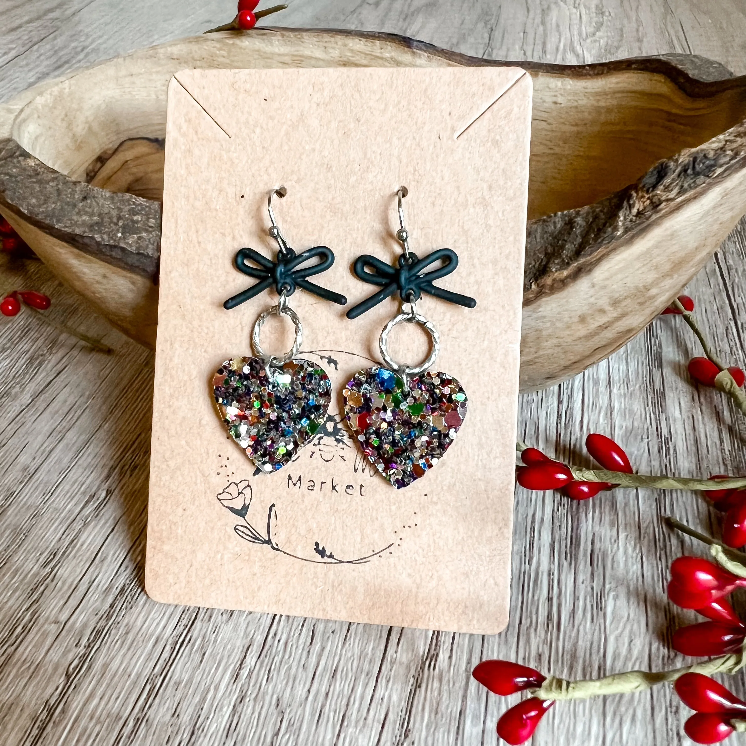 Cara Glitter Heart & Black Bow Earrings sold by Roxie’s Picks product image thumbnail 4