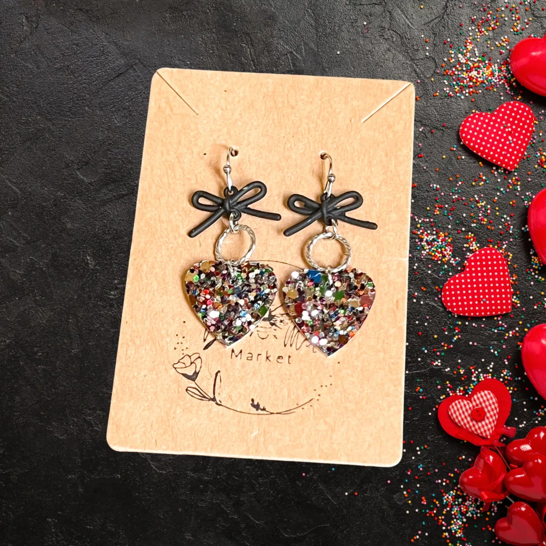 Cara Glitter Heart & Black Bow Earrings sold by Roxie’s Picks product image thumbnail 2