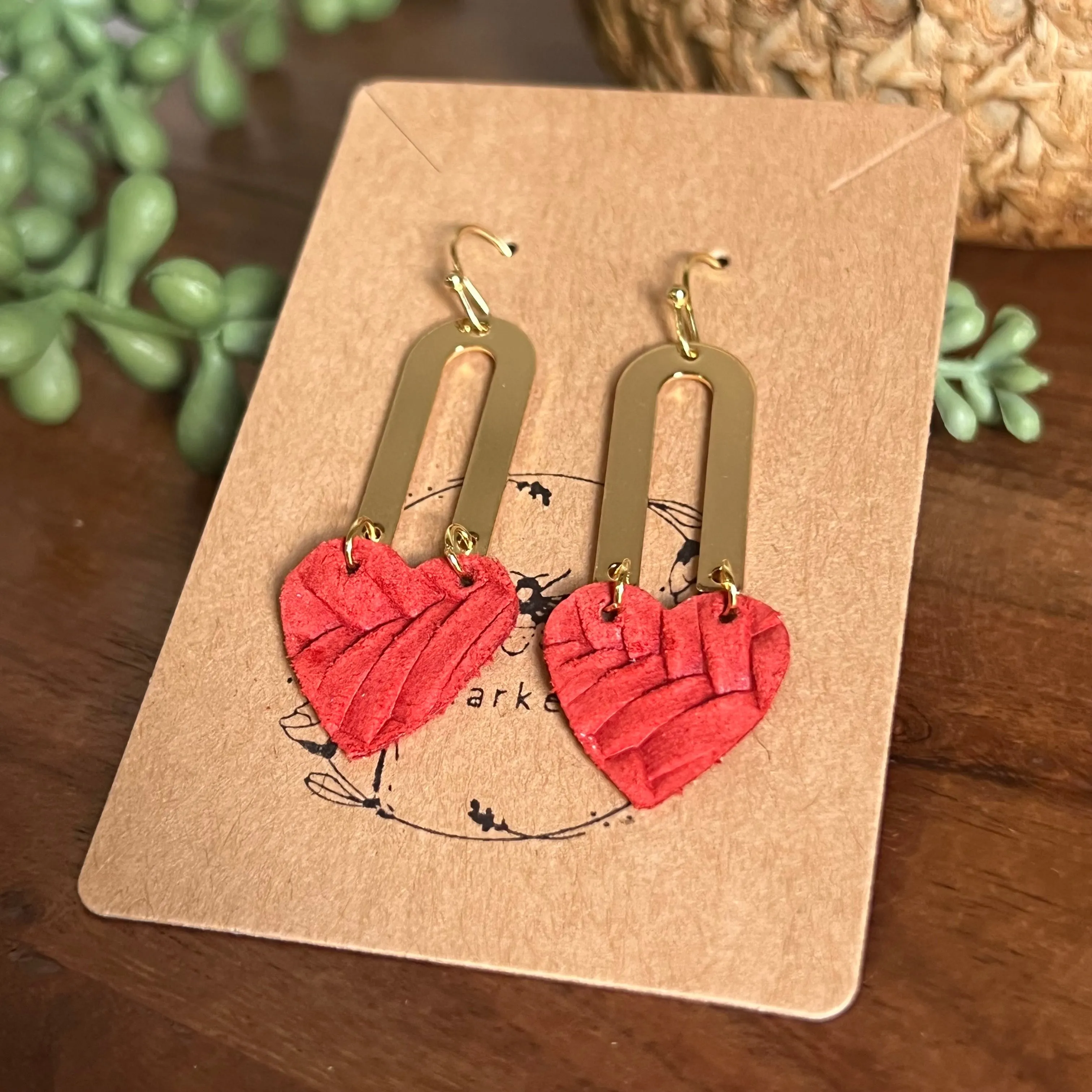 Monica Red Heart & Gold Skinny Arch Earrings sold by Roxie’s Picks product image thumbnail 4