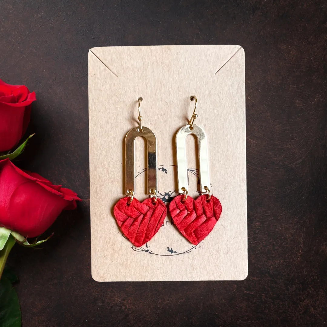 Monica Red Heart & Gold Skinny Arch Earrings sold by Roxie’s Picks product image thumbnail 2