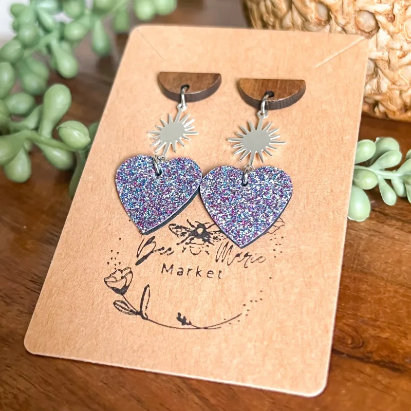 Bursting with Love Glitter Heart Earrings - Silver sold by Roxie’s Picks