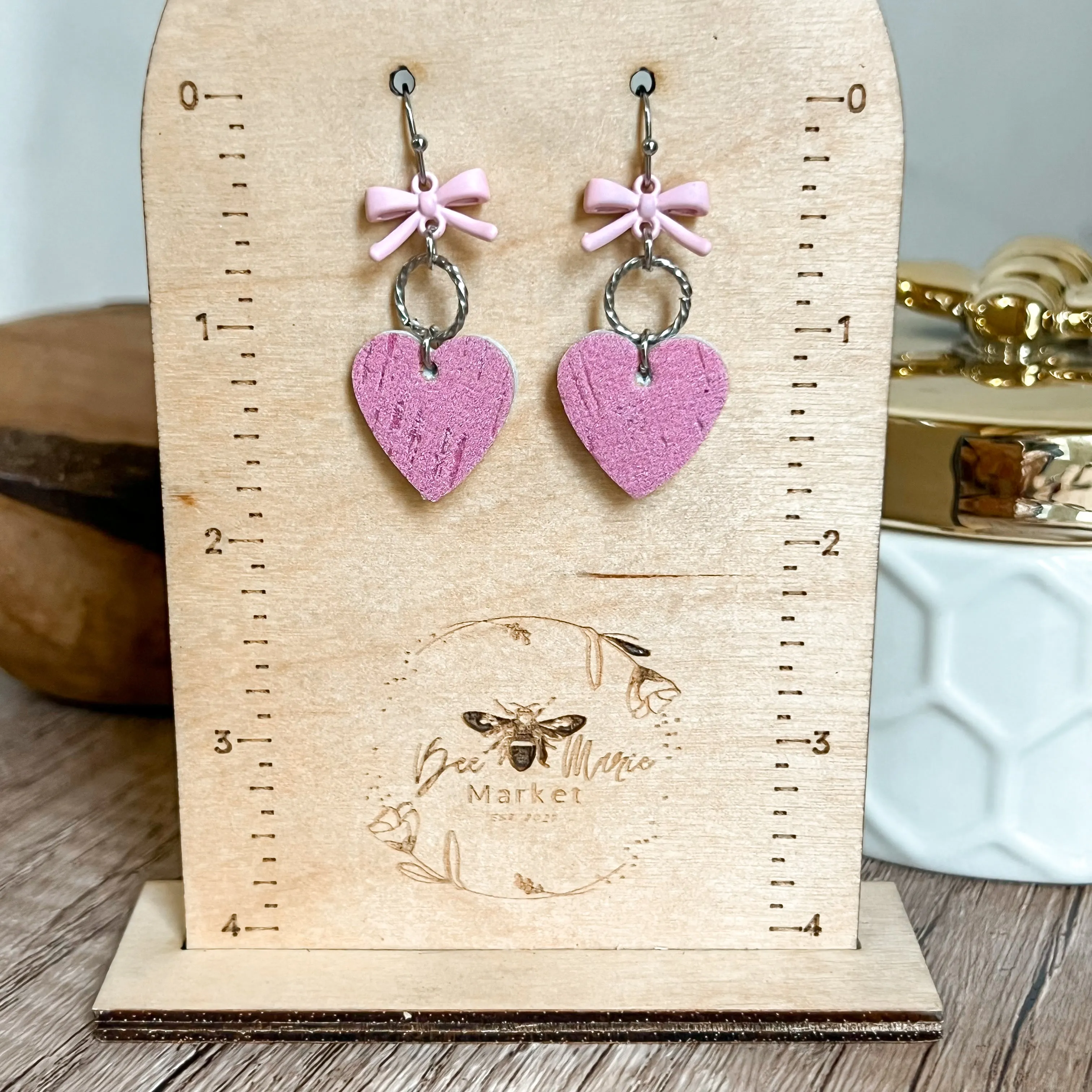Cara Bubble Gum Pink Heart & Bow Earrings sold by Roxie’s Picks product image thumbnail 4