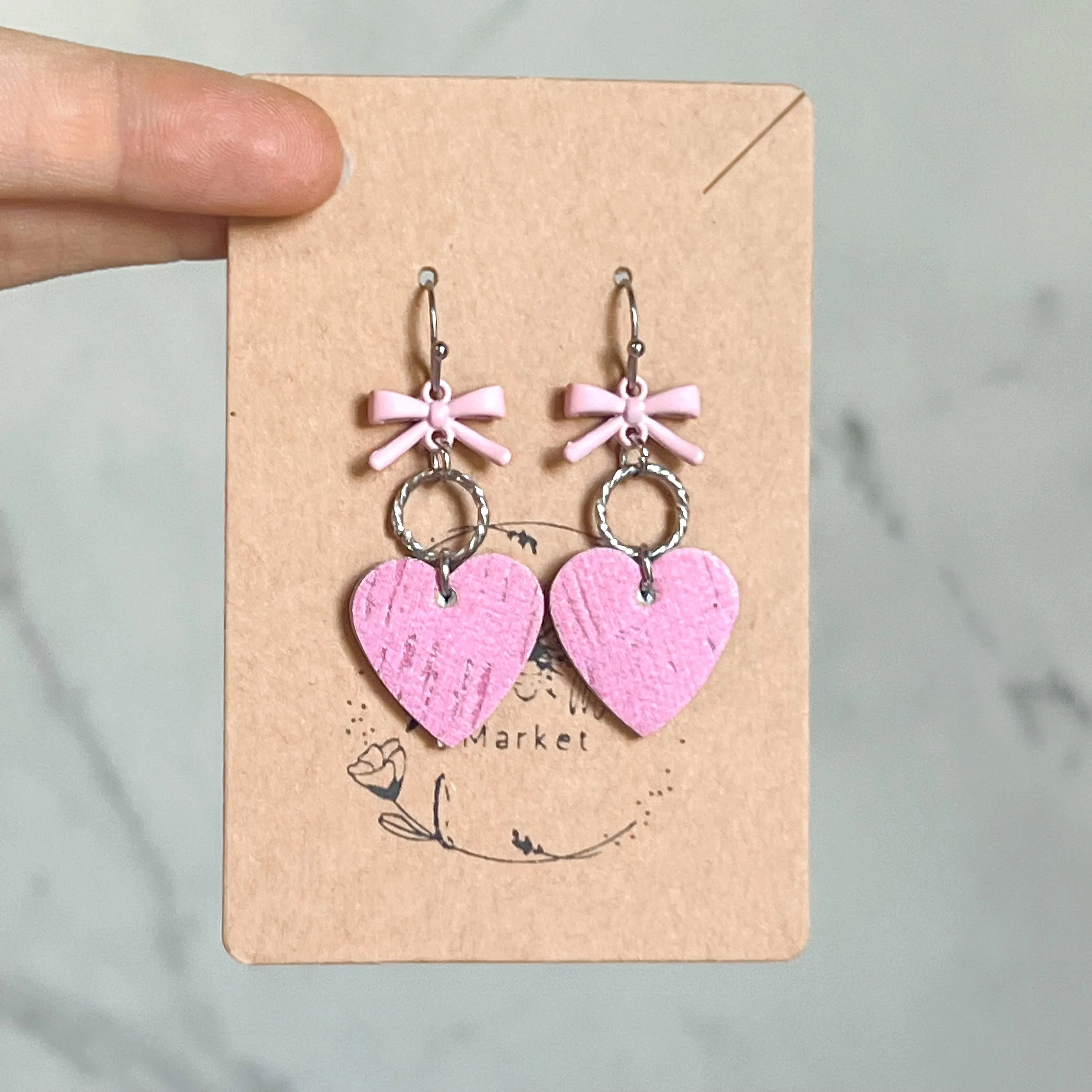 Cara Bubble Gum Pink Heart & Bow Earrings sold by Roxie’s Picks product image thumbnail 3