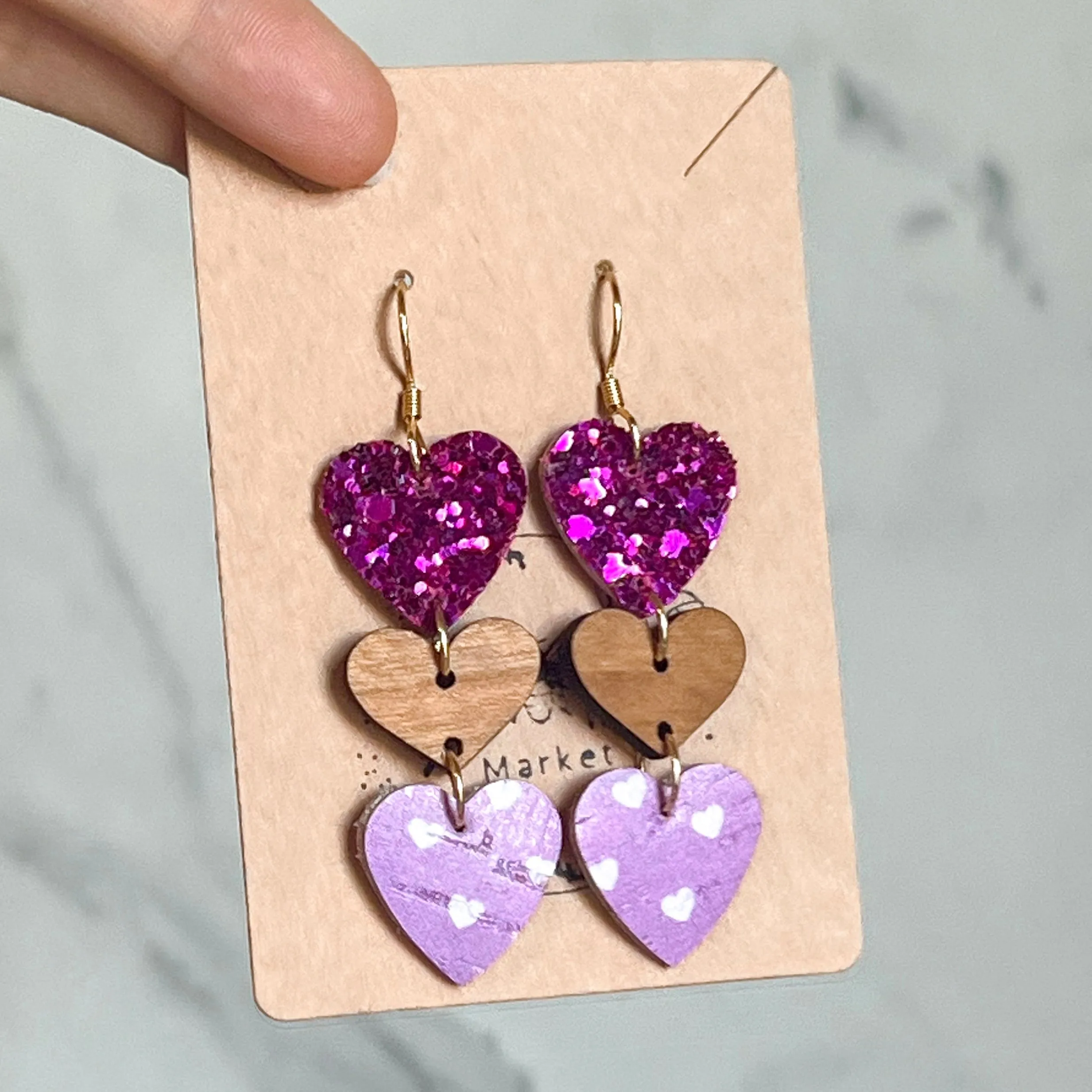 Avery Leather & Wood Heart Drop Earrings sold by Roxie’s Picks product image thumbnail 2